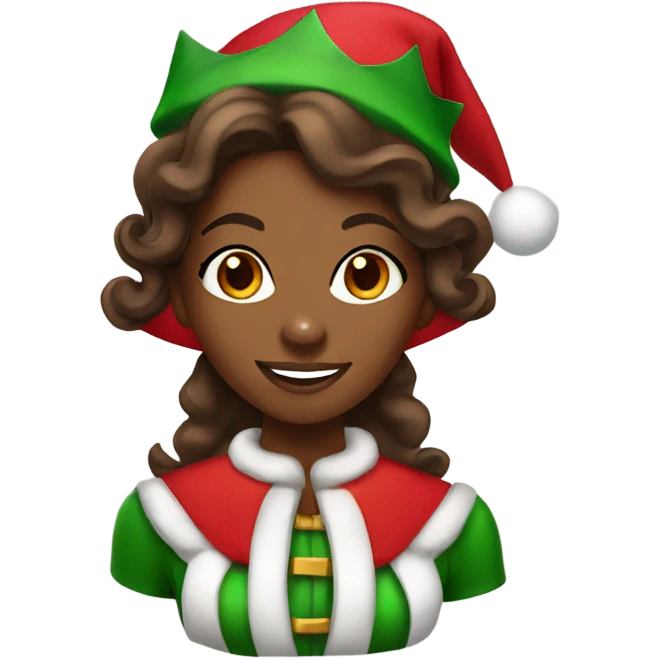 Black female Christmas elf with long brown hair emoji