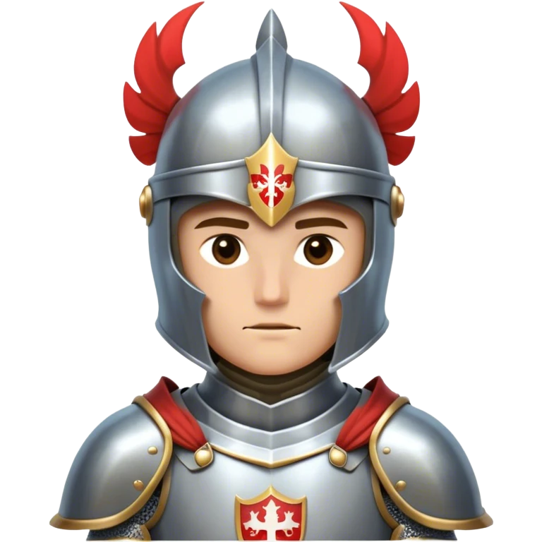 Clash of Clans aesthetic friendly Knight Portrait Emoji, With a noble, armored build featuring a gleaming suit adorned with simple heraldry and a determined gaze behind a visored helm, his face rendered in a natural skin tone (not yellow), Simplified yet dynamic features, highly detailed, glowing with a cool, steely radiance, high shine, courageous and resolute, stylized with an air of chivalric valor, focused and stalwart, soft glowing outline, capturing the essence of a valiant knight ready to charge into epic quests with honor! emoji