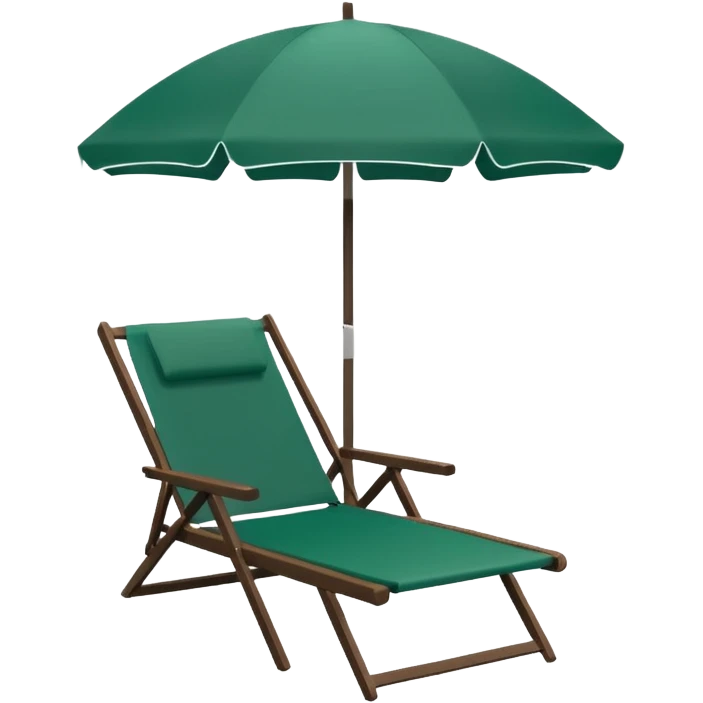 dark green lounge chair under white beach umbrella, modern minimalism, iOS emoji style, no faces or smileys emoji