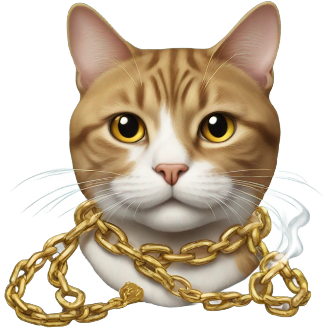Cat smoking and has with a giant gold chain emoji