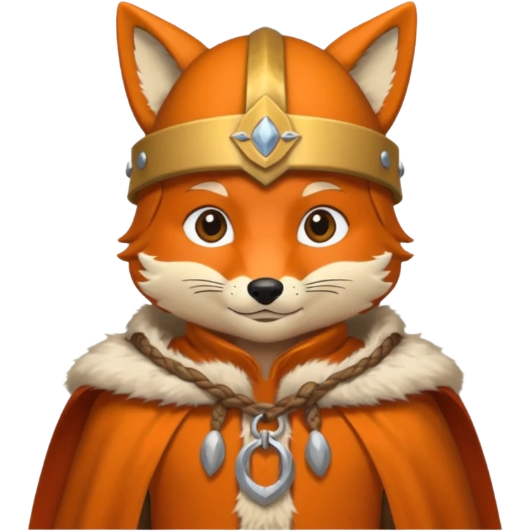 Fox wearing viking hat and fur cape emoji