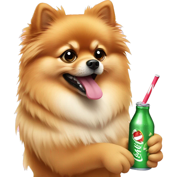Pomeranian drinking soda emoji