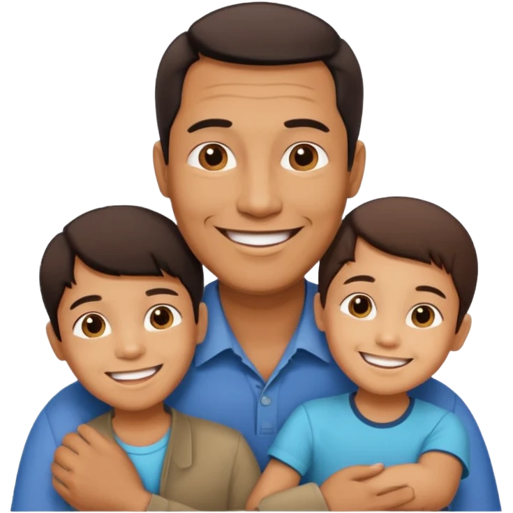 Indonesian father with son and daughter, smiling together emoji