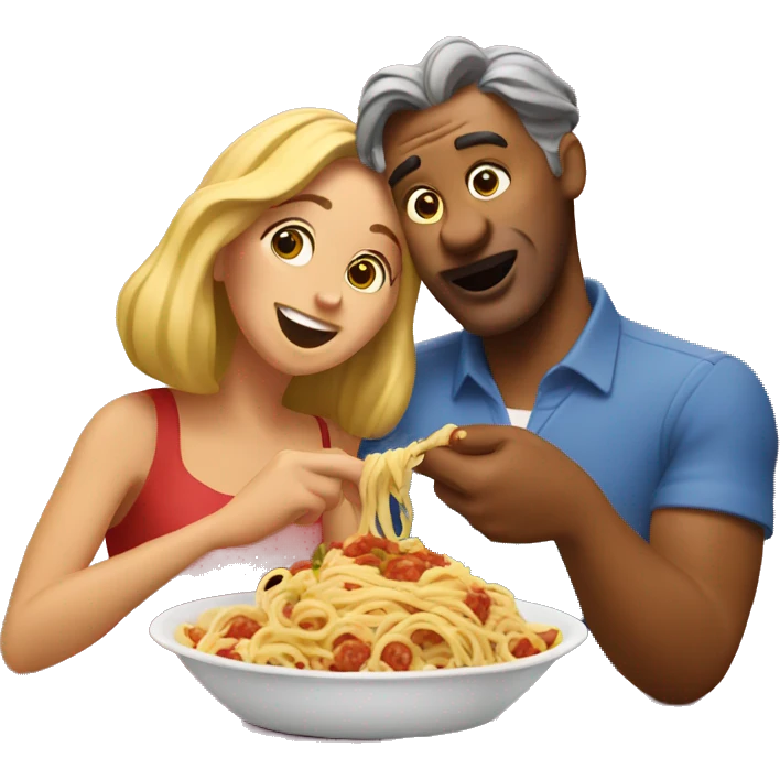 lady and tramp eating spaghetti emoji