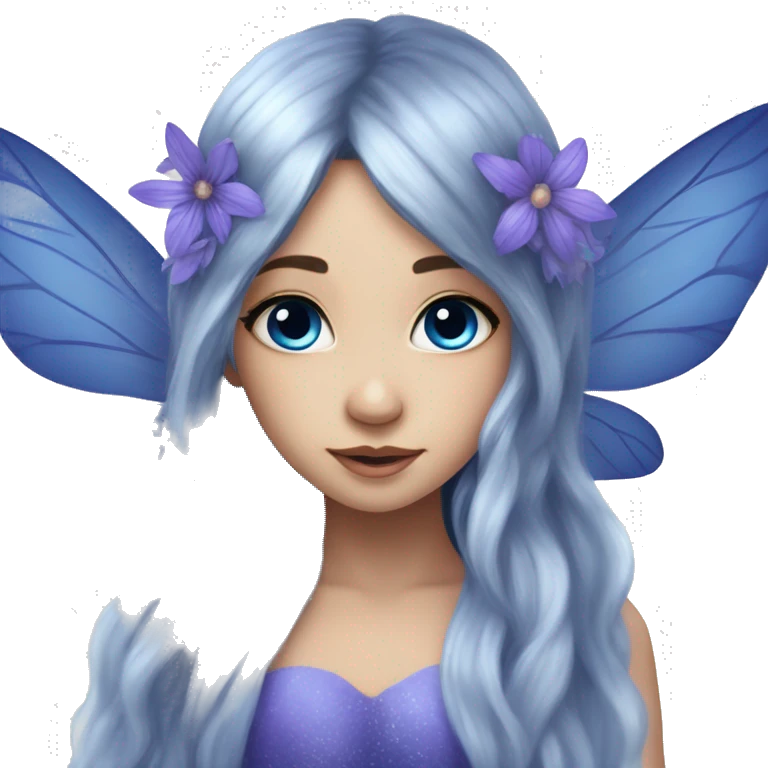 Beautiful, blue flower, fairy, blue, silver, purple, long hair, big wings emoji