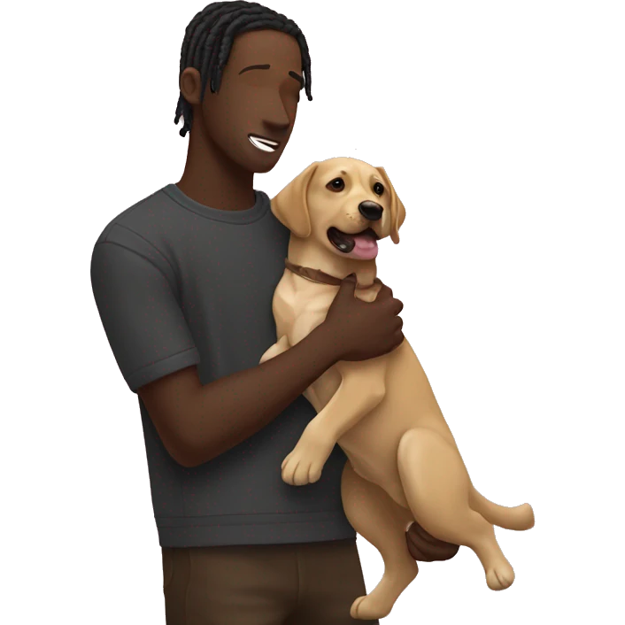 Travis Scott holding a chocolate Labrador emoji