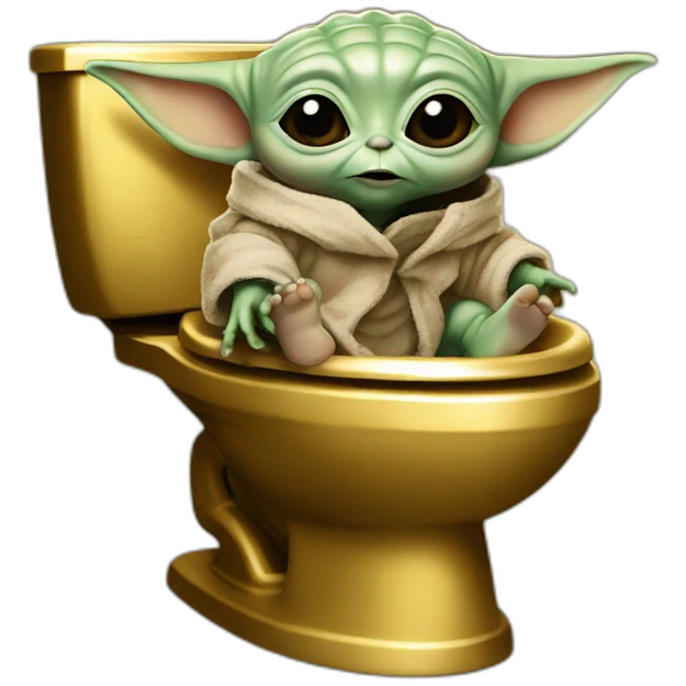 Baby Yoda on a golden toilet emoji