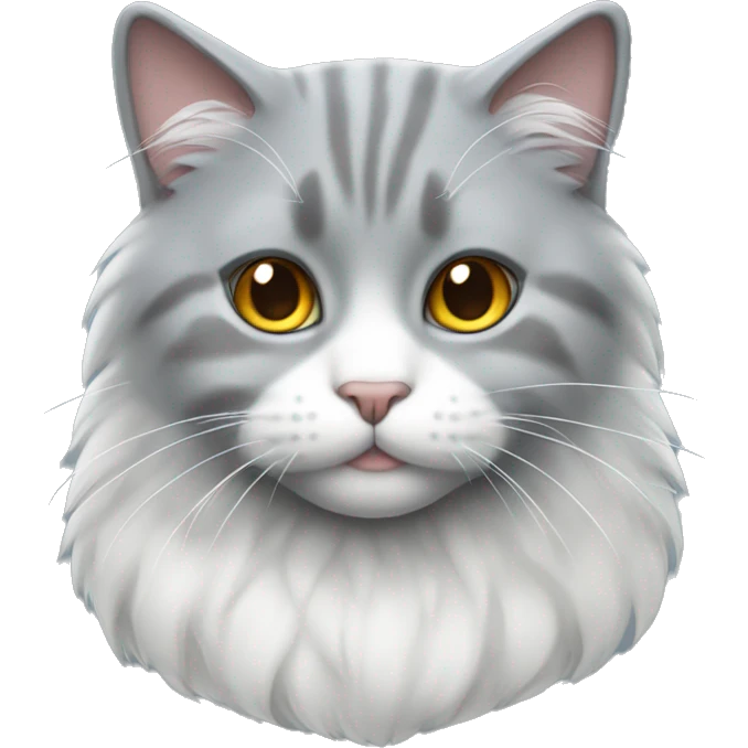 Puffy gray cat with white fur on chest emoji