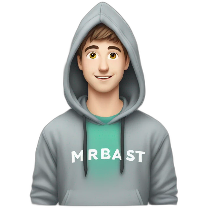 Mrbeast from youtube, hoodie with a text "MrBeast", original MrBeast emoji
