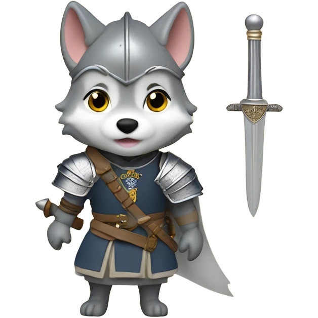 Little wolf sylvanian family toy dressed in medieval clothes and sword   emoji