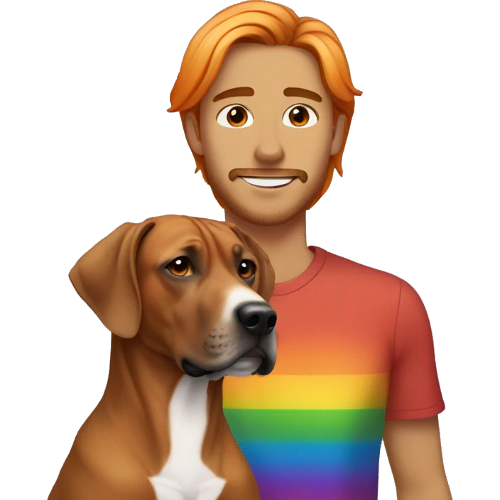 white male with rainbow colored hair alongside a brown rhodesian ridgeback emoji
