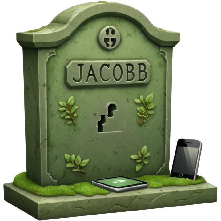 grave with name Jacob with phone and ;stop on it emoji