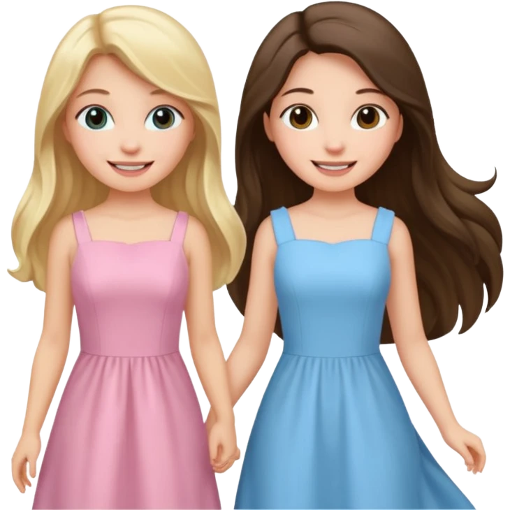 blonde girl in light blue dress and long haired brunette girl in light pink dress emoji