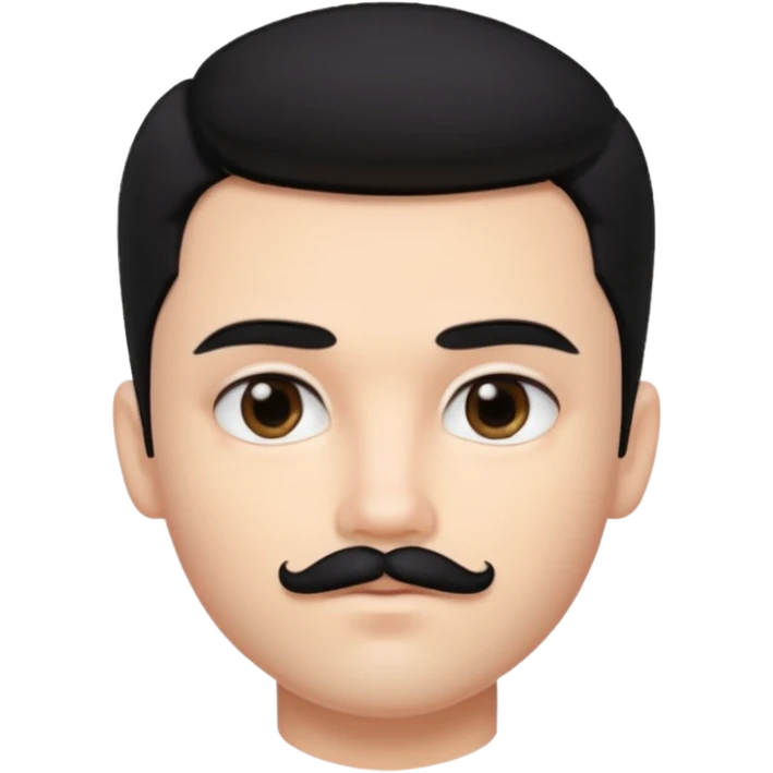 pretty handsome bratz man, with black hair and Little square mustache with black black black  eyes,  short dar, pale skin, defined jawlines emoji