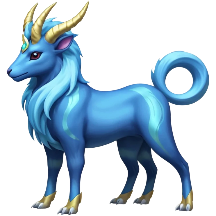 Shiny colorful iridescent long-ram-horned legendary majestic Suicune-Electrike-Manectric-Luxray-Fakémon-fusion-animal-creature, full body  emoji
