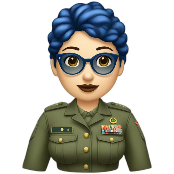 Mujer morena gordita gafas azules cara morena militar emoji
