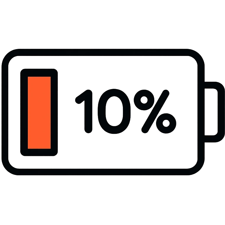 Low battery icon showing 10% power remaining emoji