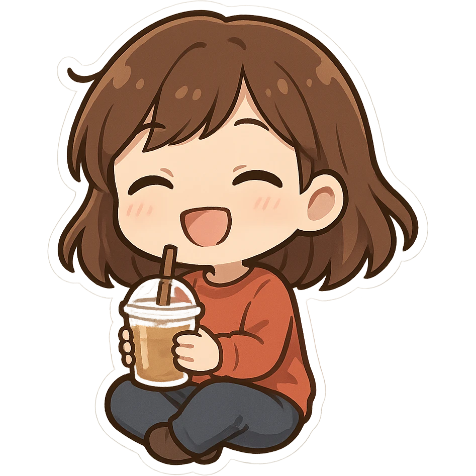 一个女孩开心地坐着，手里拿着一杯饮料 emoji