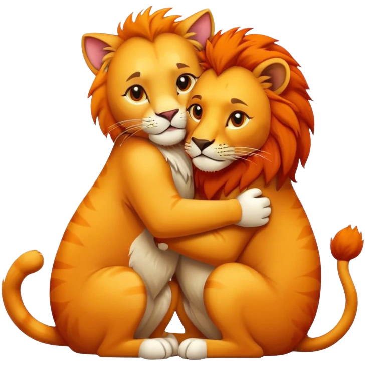 creame un emoji de un gato abrazando un leon emoji