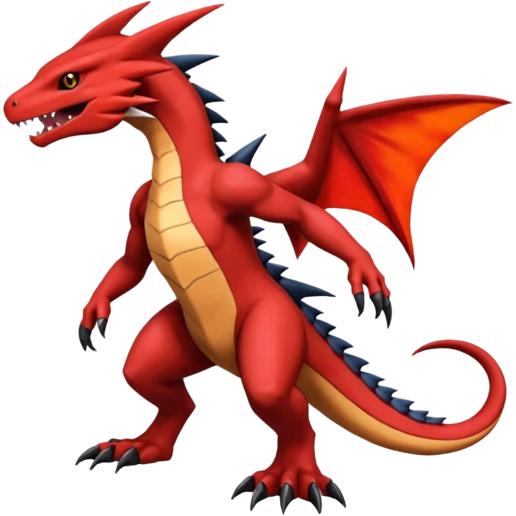 Handsome cool badass edgy Guilmon-Charmeleon-Salandit-Latias-Garchomp-Pokémon-Fakémon-fusion-hybrid-creature, full body emoji