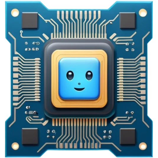 Cute AI processor chip with glowing circuits emoji