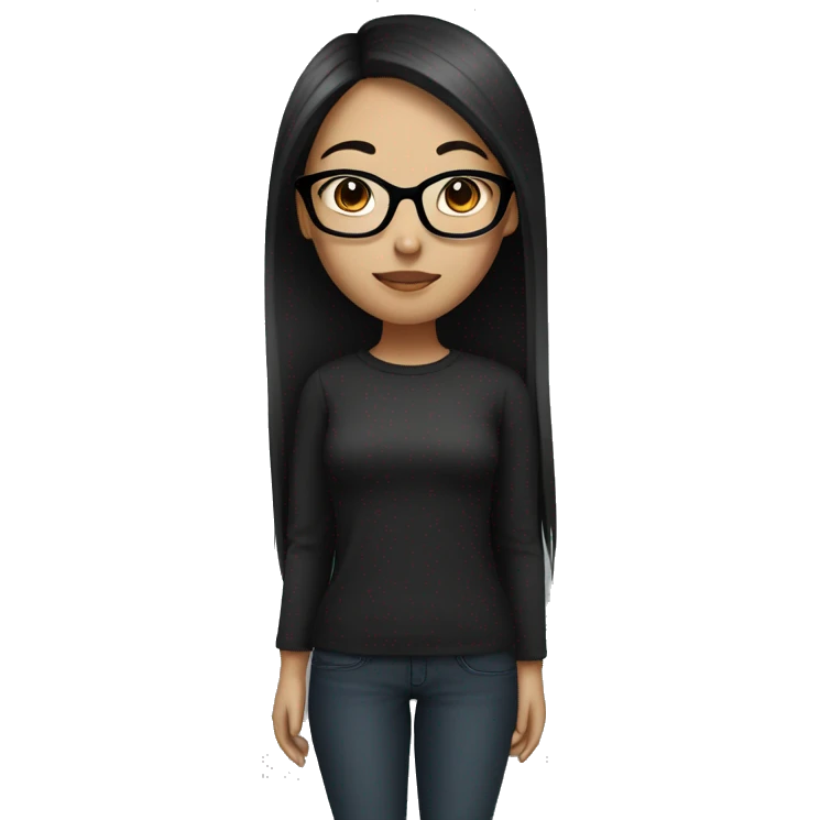 asian girl with dark skin tone, black long straight hair and wearing black rounded thin glasses emoji