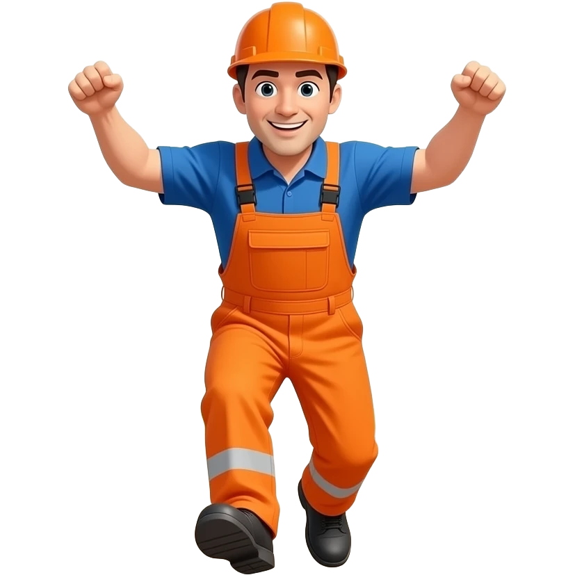 man in hi-vis orange overalls trips emoji