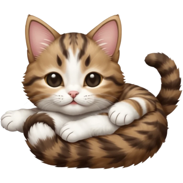 dark brown tabby and white kitten eyes closed whilst stretched out and  upside down emoji