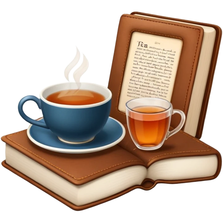 A cup of tea next to a book emoji