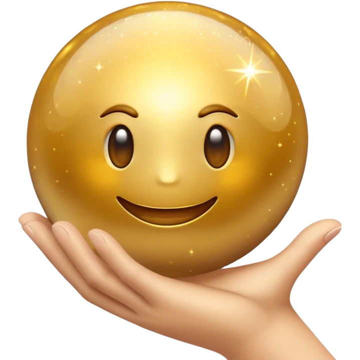 Cinematic realistic emoji depicting a golden colored magic ball sparkling in your hands emoji