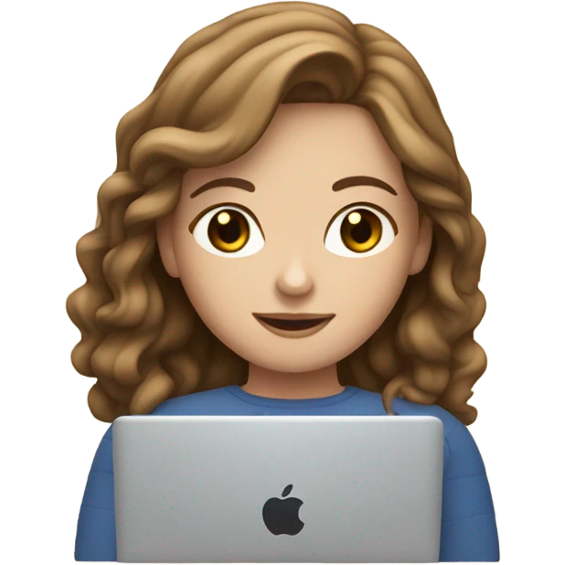 wavy brown-hair white girl with macbook emoji