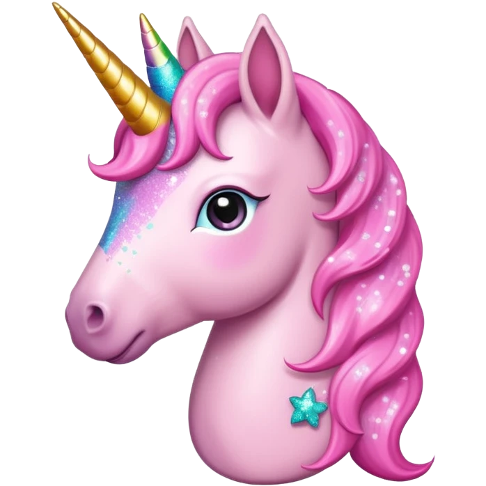 Pink cute unicorn with glitters and a bow emoji