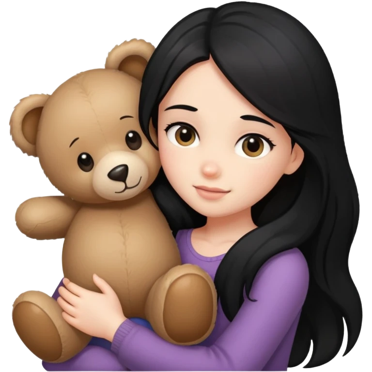 black long hair girl hugs a teddy bear emoji