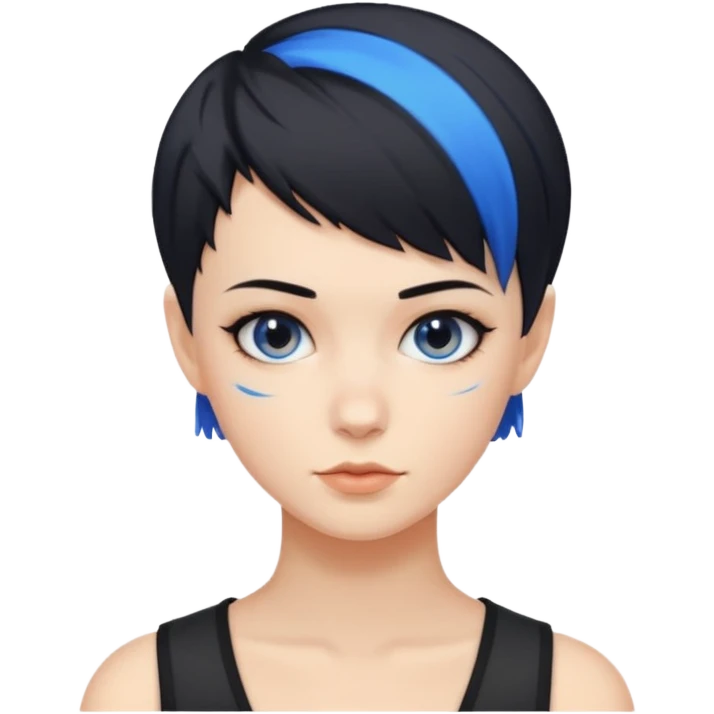 frau freche extreme schwarze Kurzhaarfrisur eine Seite wirklich fast keine Haare andere Seite mit blauer Strähne emoji