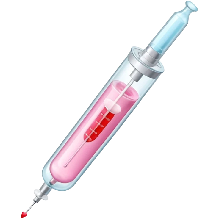 A pastel pink syringe filled with heart liquid, labeled “Obsession Serum.” emoji