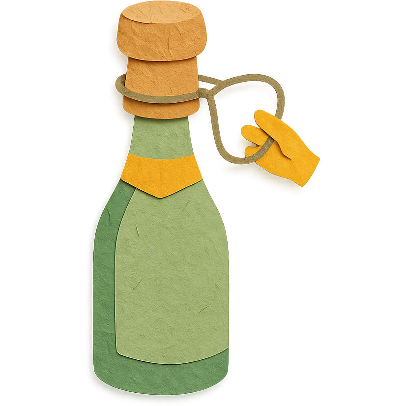 sparkling wine opening step 2: loosening wire ring (muselet), realistic light green champagne bottle color, no background emoji