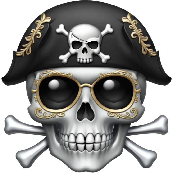 Skull pirate eye patch silver and black  emoji