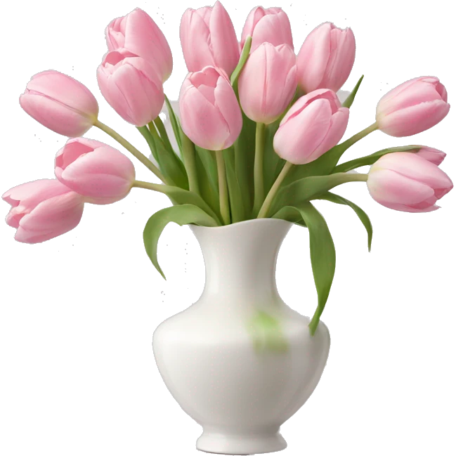 Light pink tulips in white vase in bow  emoji