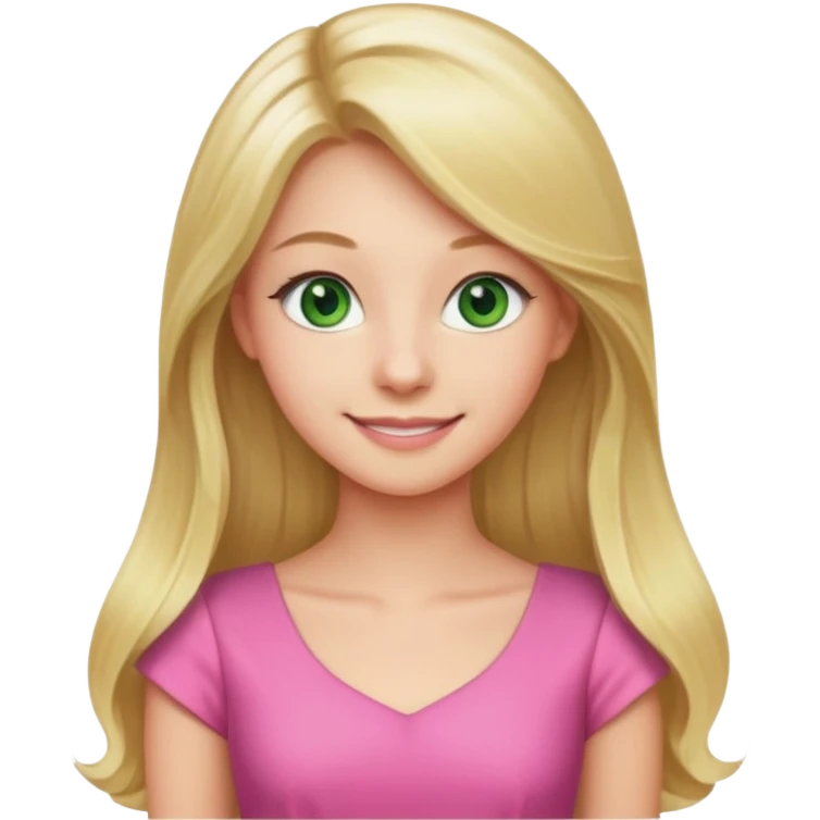 long blonde hair, real estate broker, 20 years old, green eyes, cute pink corporate dress emoji