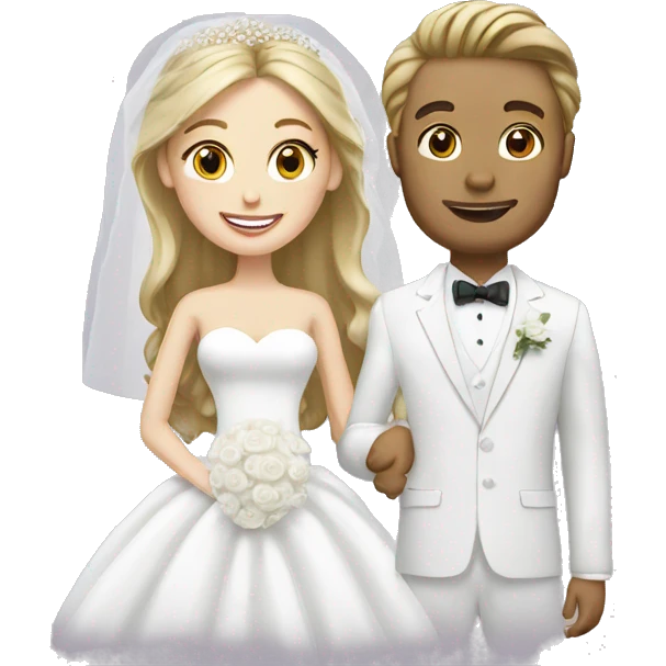 white bride and white groom emoji