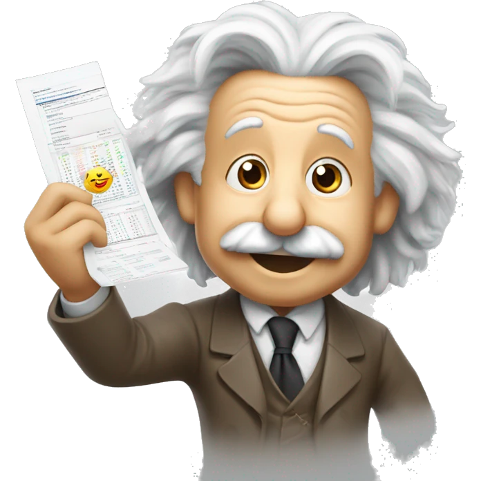 happy albert einstein holds statistics page in his hand emoji
