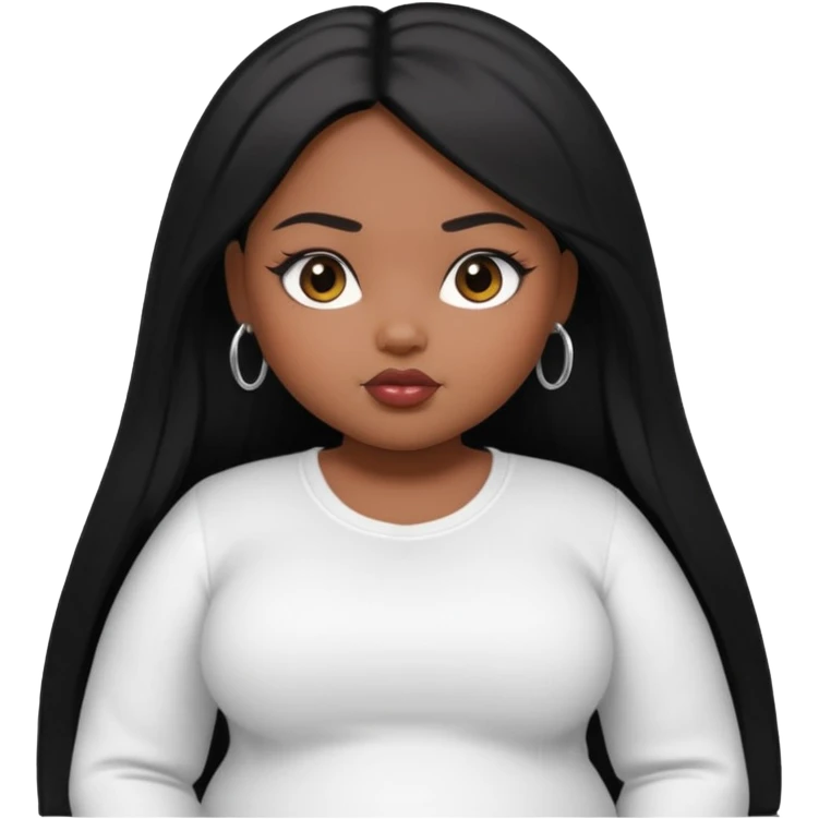 fat dark pretty bratz girl with black straight hair and white full sleeve emoji