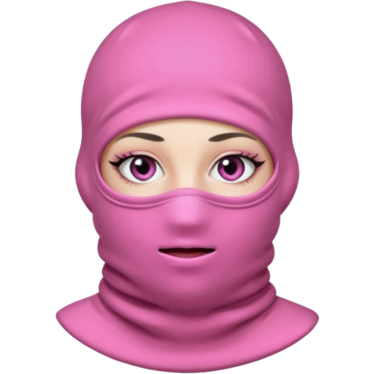 baggy stylish 3 hole balaclava pink in colour with girly eyes showing through the eye holes of the balaclava with beautiful eyelashes on  emoji