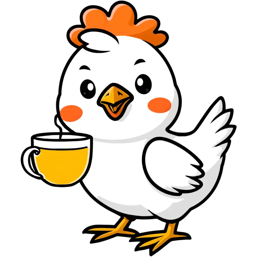 chicken with frizzle feathers drinks tea emoji
