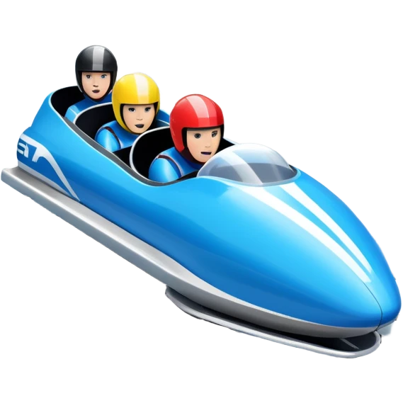 An icon featuring a sleek bobsled with athletes racing down an icy track at high speed, helmets on and bodies aligned for aerodynamics. The scene is set in a stunning snowy mountain valley with pine trees, spectators, and crisp blue sky. Transparent background captures the thrill of bobsleigh. emoji