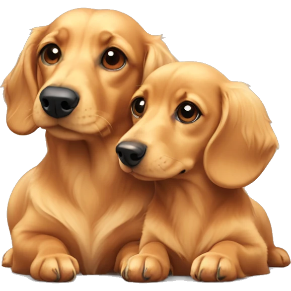 Mini dachshund and golden retriever laying down together emoji