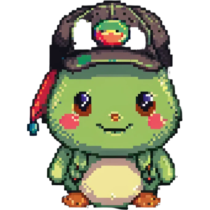 pistachio with a backwards cap and a smirk, pixel art style emoji