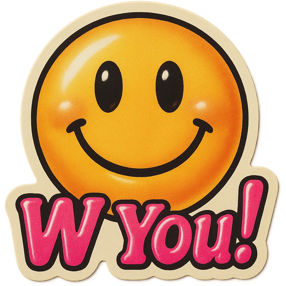 excited smile with mouth closed 
add the words W You! in pink emoji