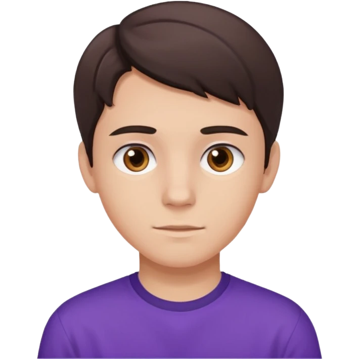 a 17 year old boy with a brunette middle part, brown eyes, fair skin, and a purple shirt  emoji