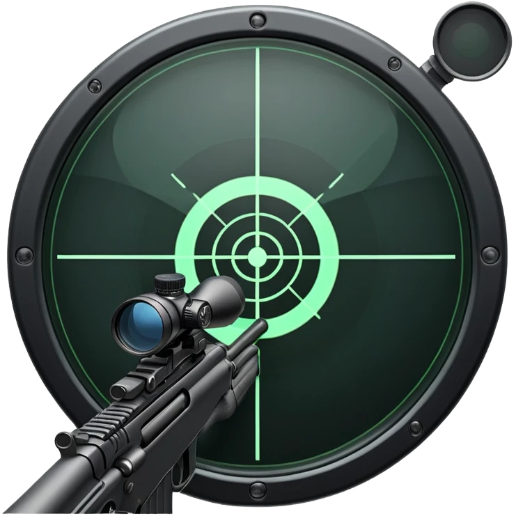 An icon showing a close-up view of a rifle's crosshair, symbolizing FPS games. The design features a detailed scope with a focus on the target, emphasizing precision and action. The background is minimal, highlighting the intensity of first-person shooters. Transparent background. emoji